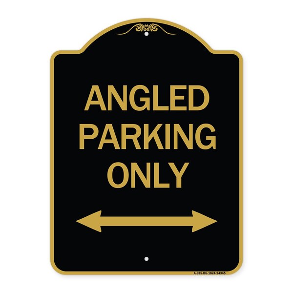 Angle Parking W/ Bidirectional Arrow, Black & Gold Aluminum Sign, 18" x 24", BG-1824-24345